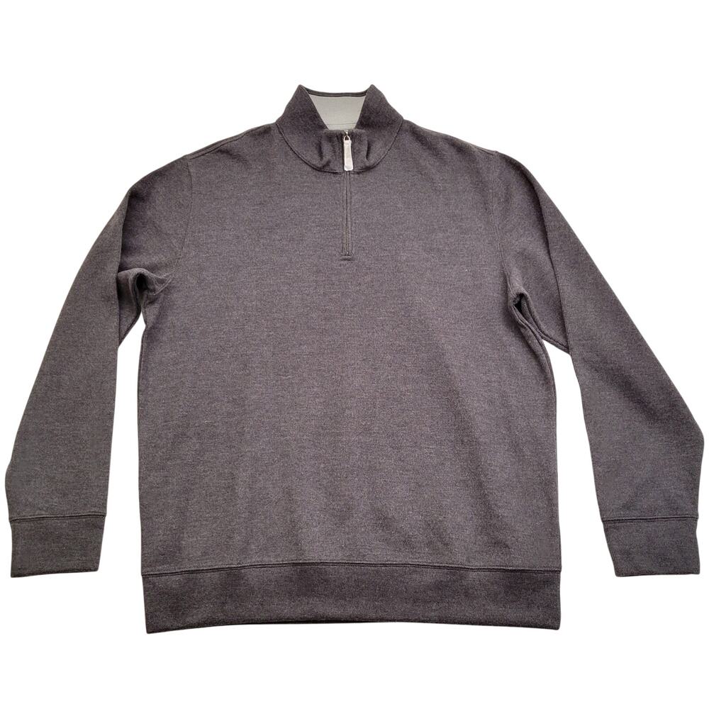 Lands' End Sweater Men's Large Dark Gray Bedford 1/4 Zip French Ribbed Layer